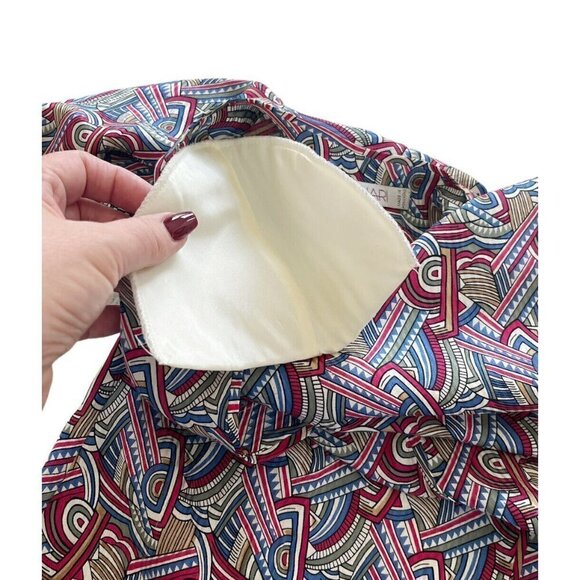 Vintage 90s TAHARI Woman's Sz 2 100% Silk Blouse & Skirt Set Pink Blue Geometric - Picture 9 of 14